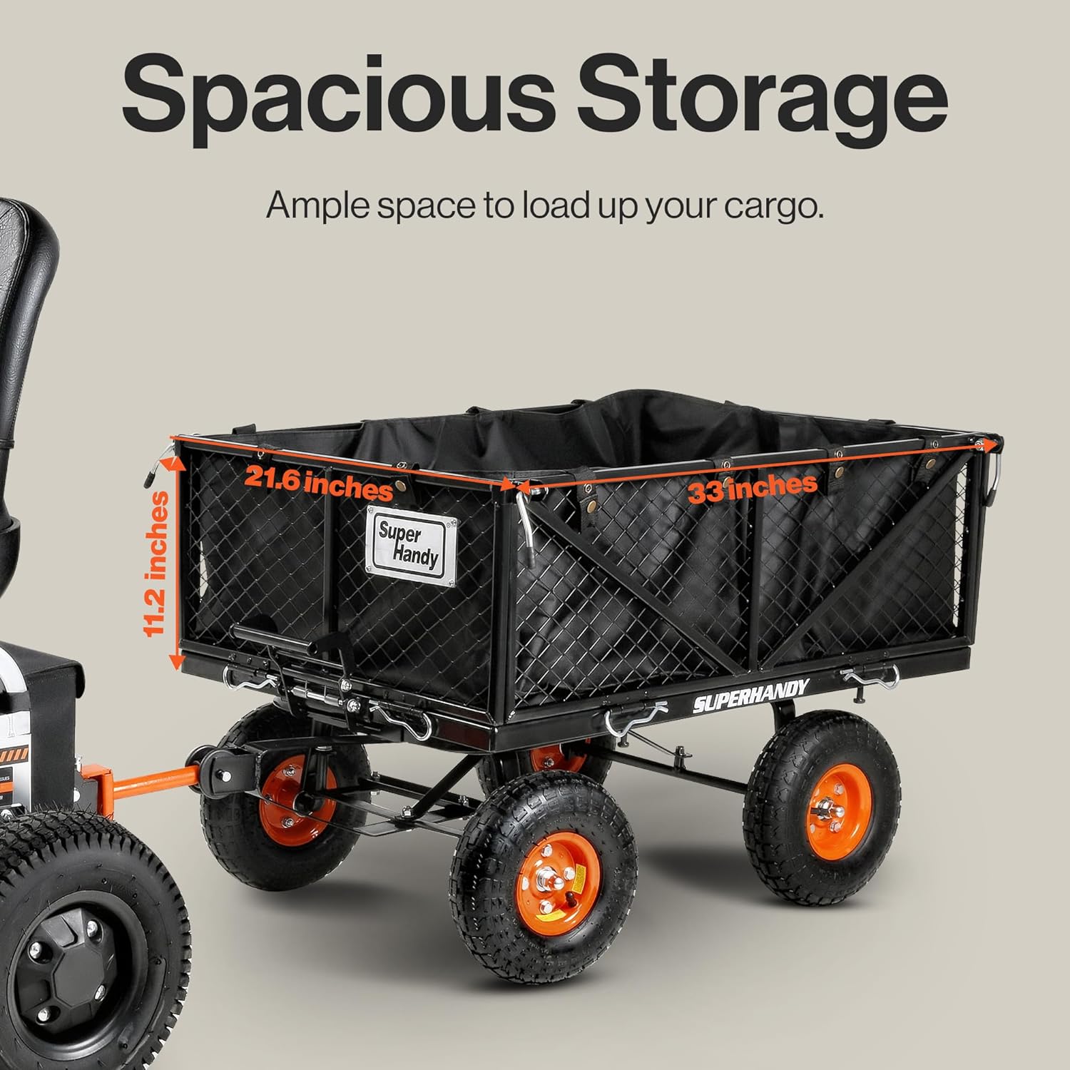 Super Handy Towable Garden Cart - Quick Dump System, 10" Tires, Connects with Tugger Scooter