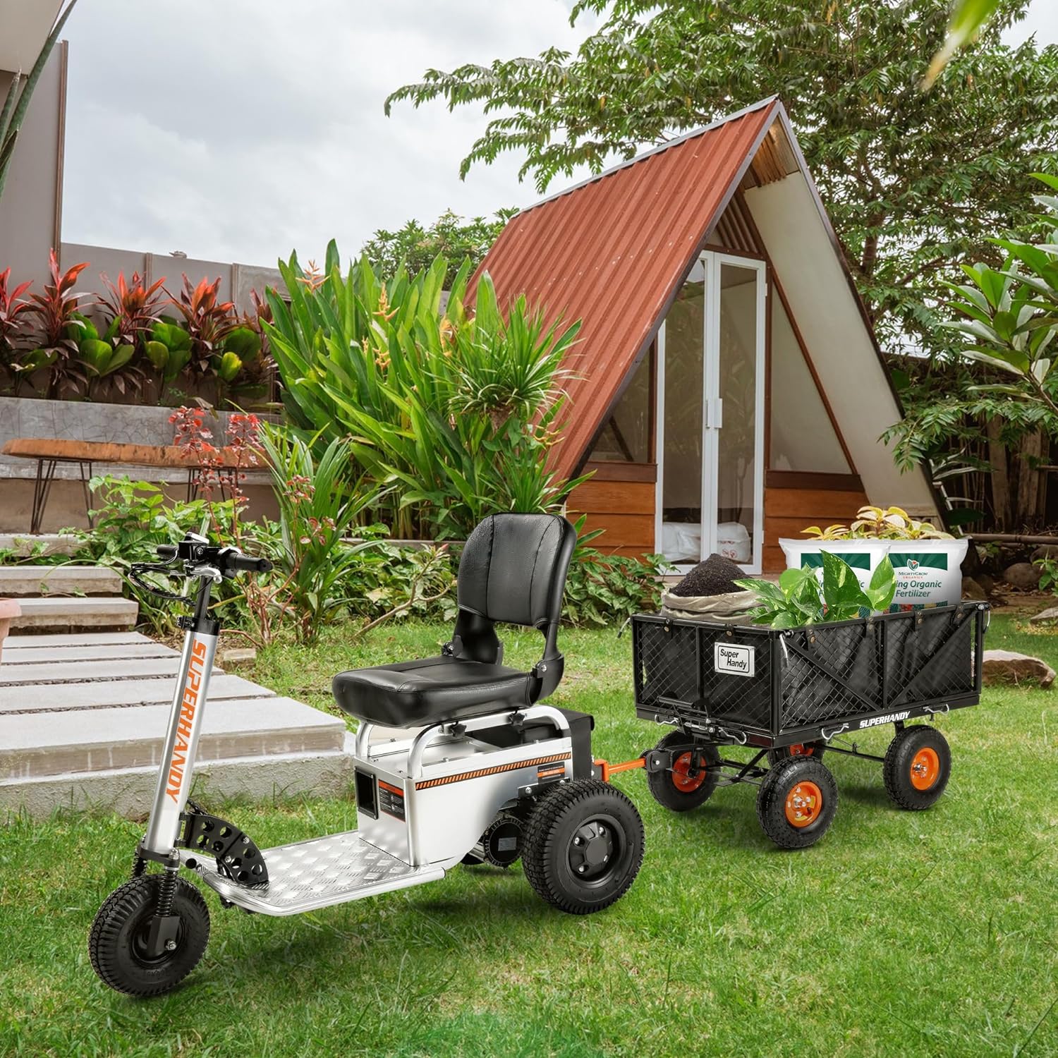 Super Handy Towable Garden Cart - Quick Dump System, 10" Tires, Connects with Tugger Scooter