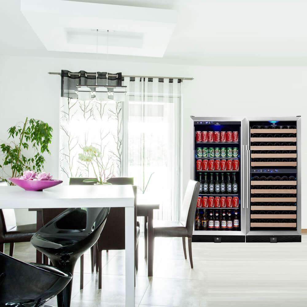 KingsBottle 56" Upright Wine And Beverage Fridge Center Cabinet Freestanding - KBU100BW3-SS