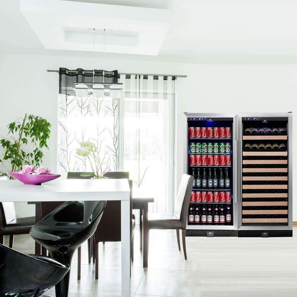 KingsBottle 56" Upright Wine And Beverage Refrigerator Combo With Glass Door - KBU100BW2-SS