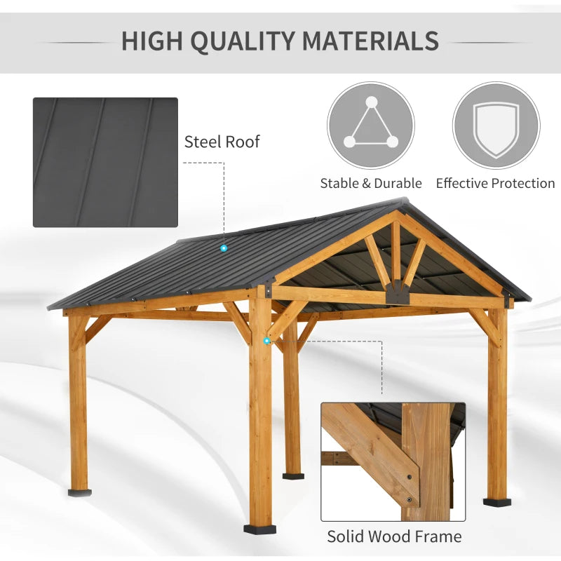 Outsunny 11' x 13' Hardtop Gazebo with Galvanized Steel Roof, Wooden Frame, Permanent Pavilion Outdoor Gazebo