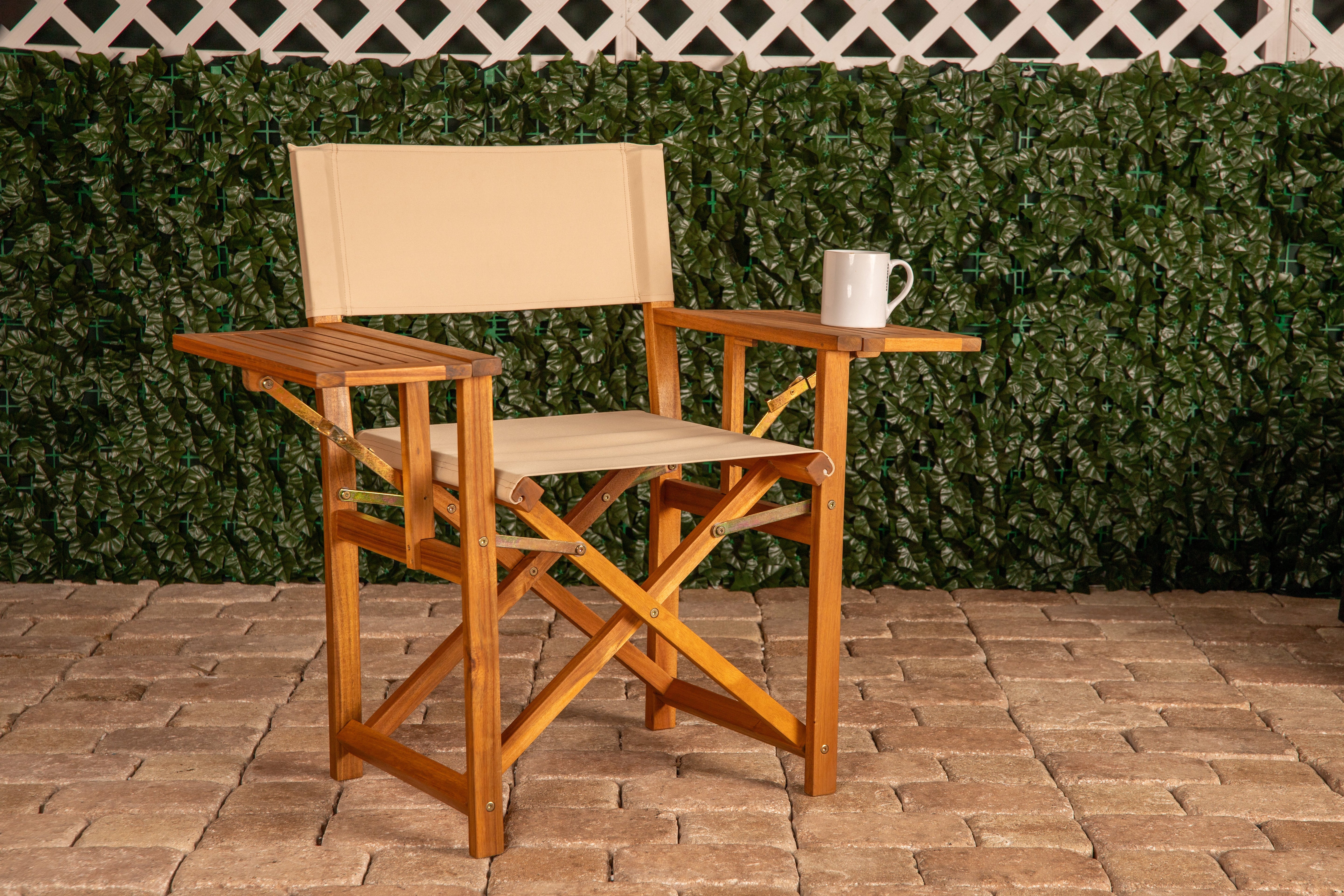 Balkene Home Walker Outdoor Folding Directors Chair with Side Tables | 65246